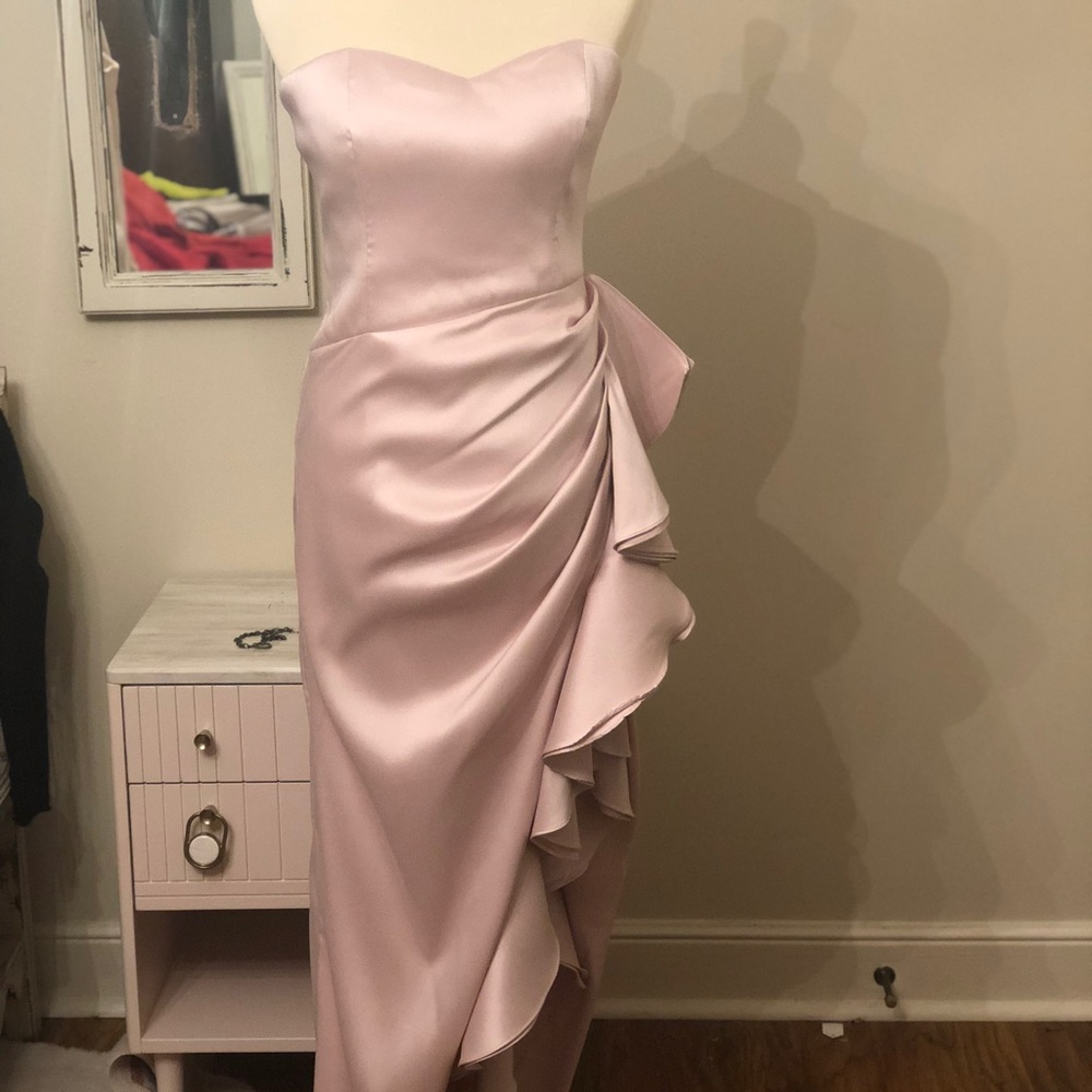 Badgley Mischka blush pink cascading gown